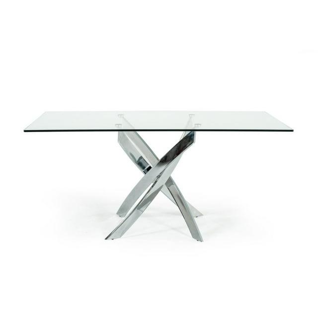 Metal and Glass Rectangular Dining Table with Entwining Legs, Silver and Clear