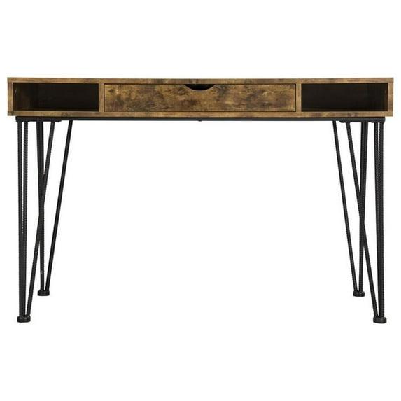 Benjara Mid Century Modern Wooden Writing Desk and 1 Drawer, Brown