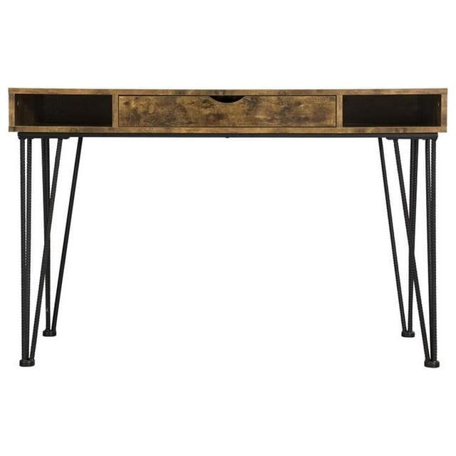 Benjara Mid Century Modern Wooden Writing Desk and 1 Drawer, Brown