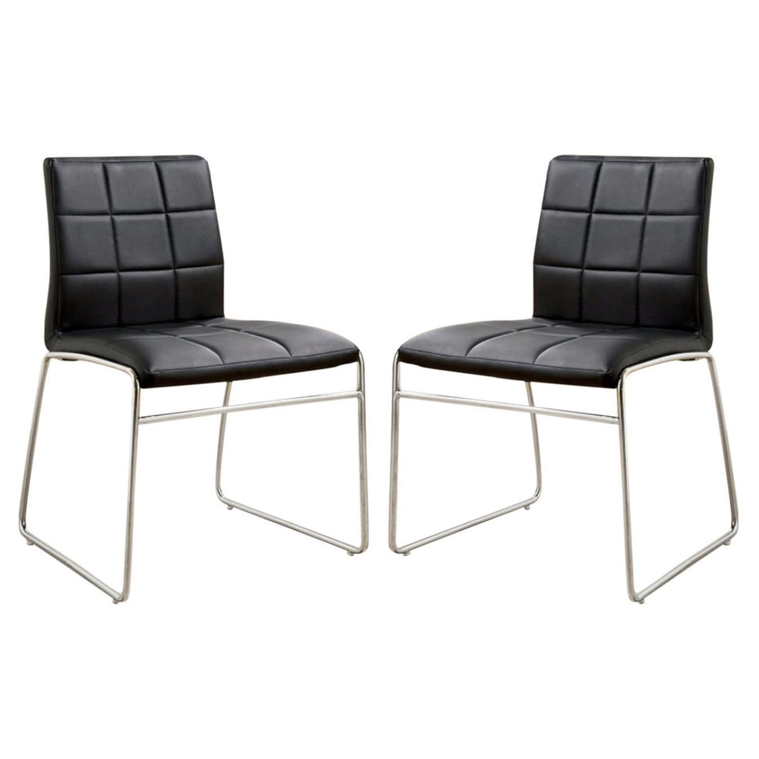 Set Of 2 Leatherette Upholstered Side Chairs In Black And Chrome (Set of 2)