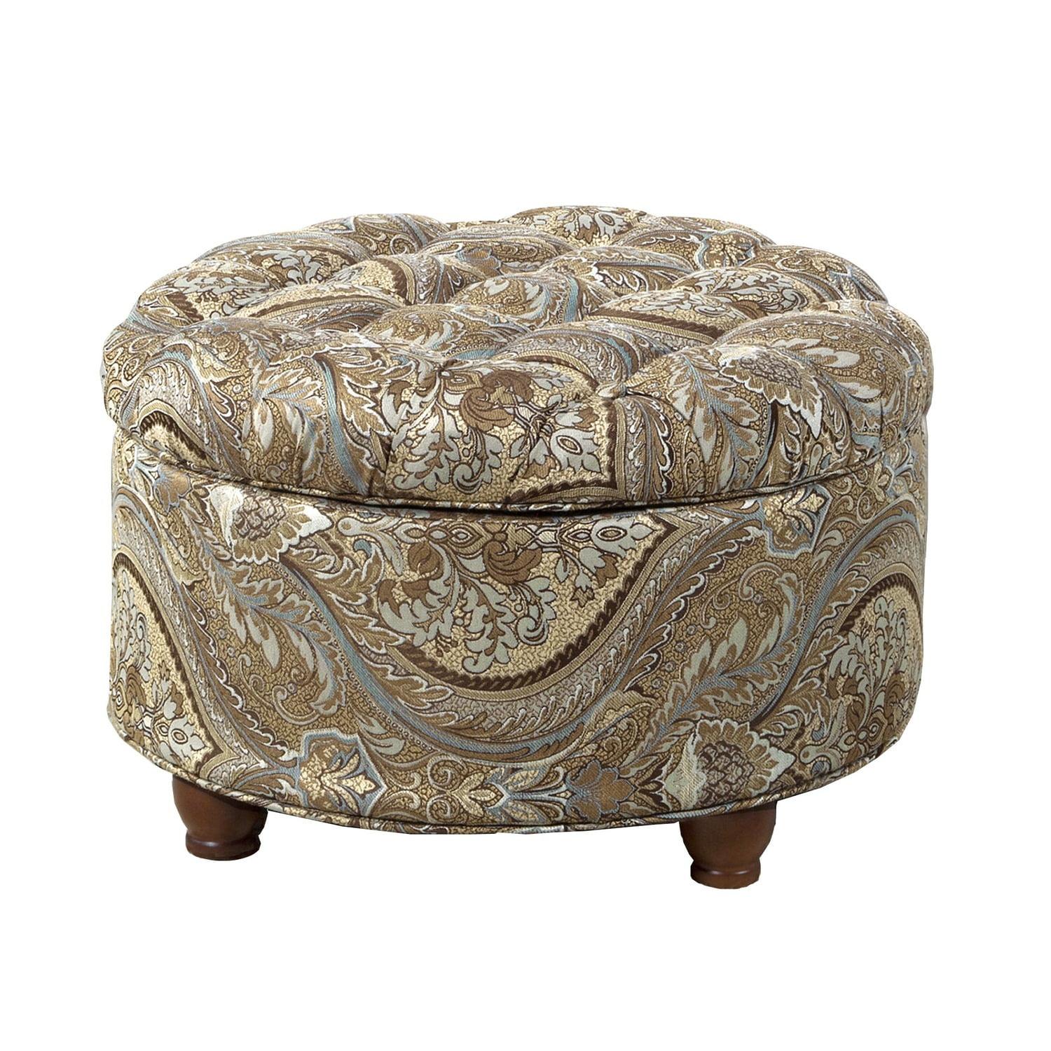 Benzara Paisley Patterned Fabric Upholstered Wooden Ottoman with Hidden Storage, Multicolor