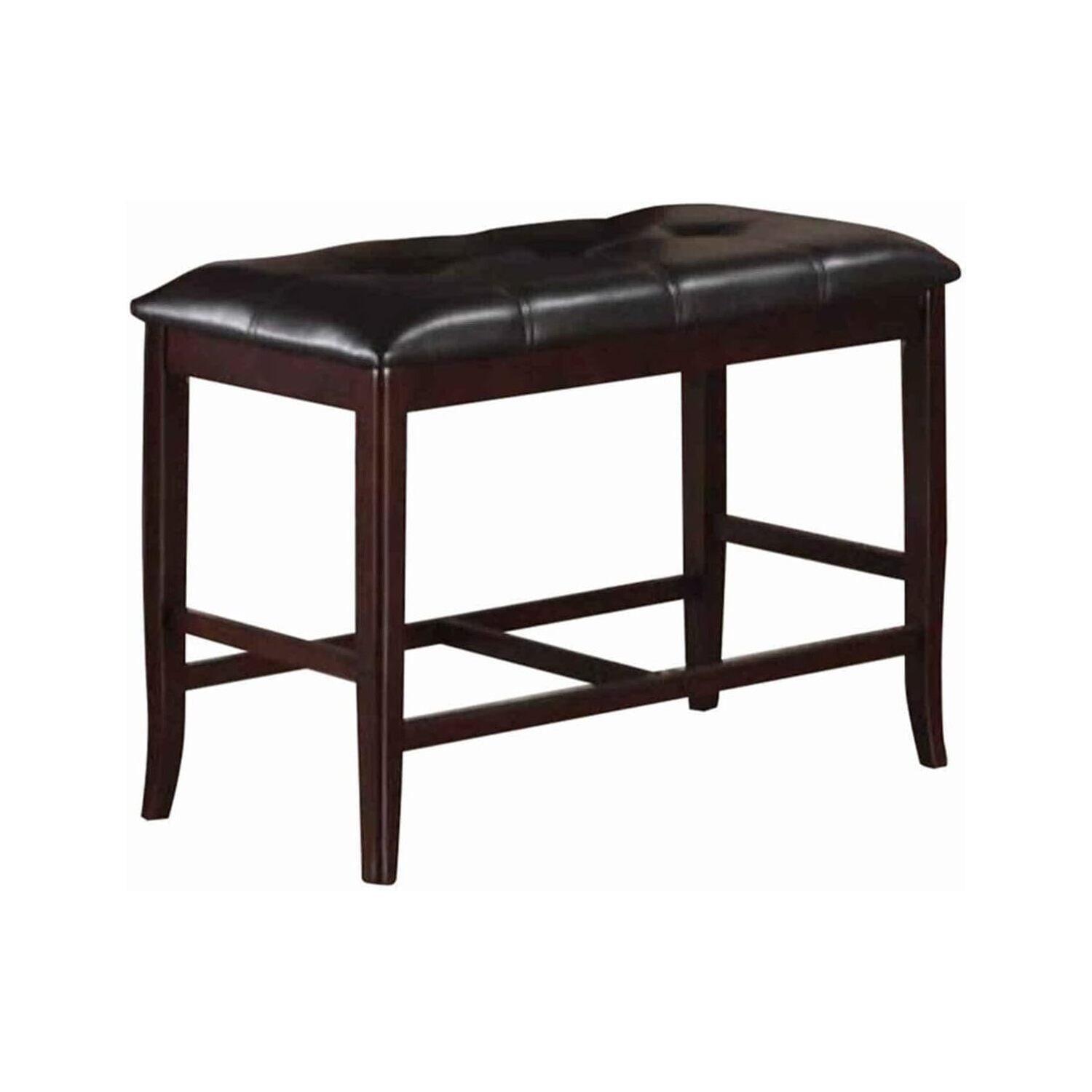 Brown Tufted Faux Leather High Bench with Rubber Wood Frame