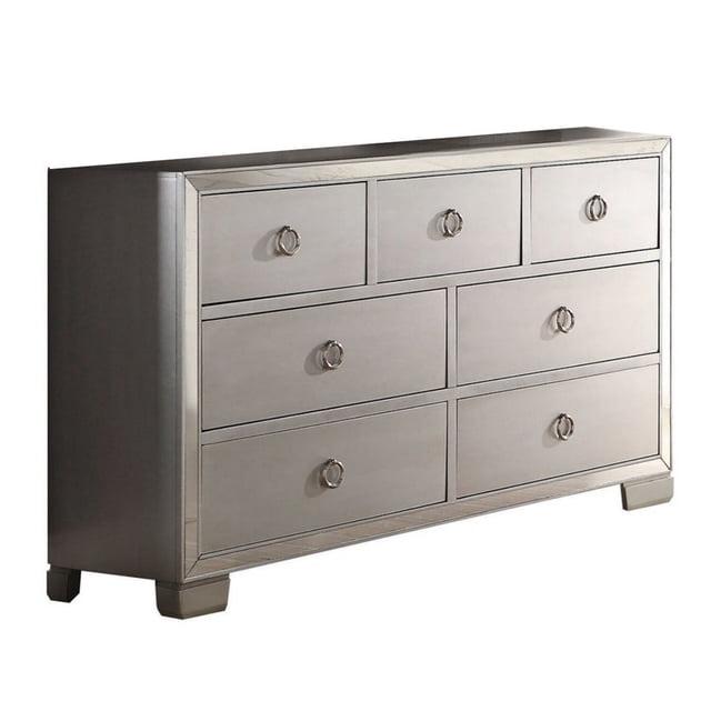 Benzara Seven Drawer Dresser With Mirror Insert Front Trim, Platinum