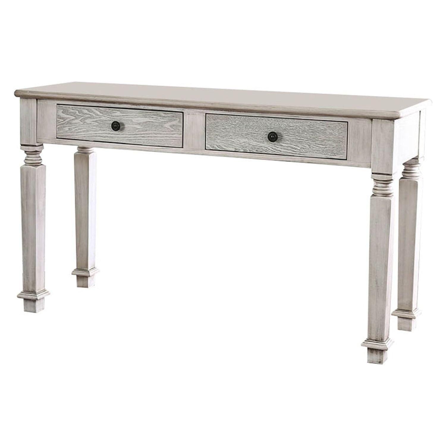 Antique White Wood Console Table with Storage Drawers