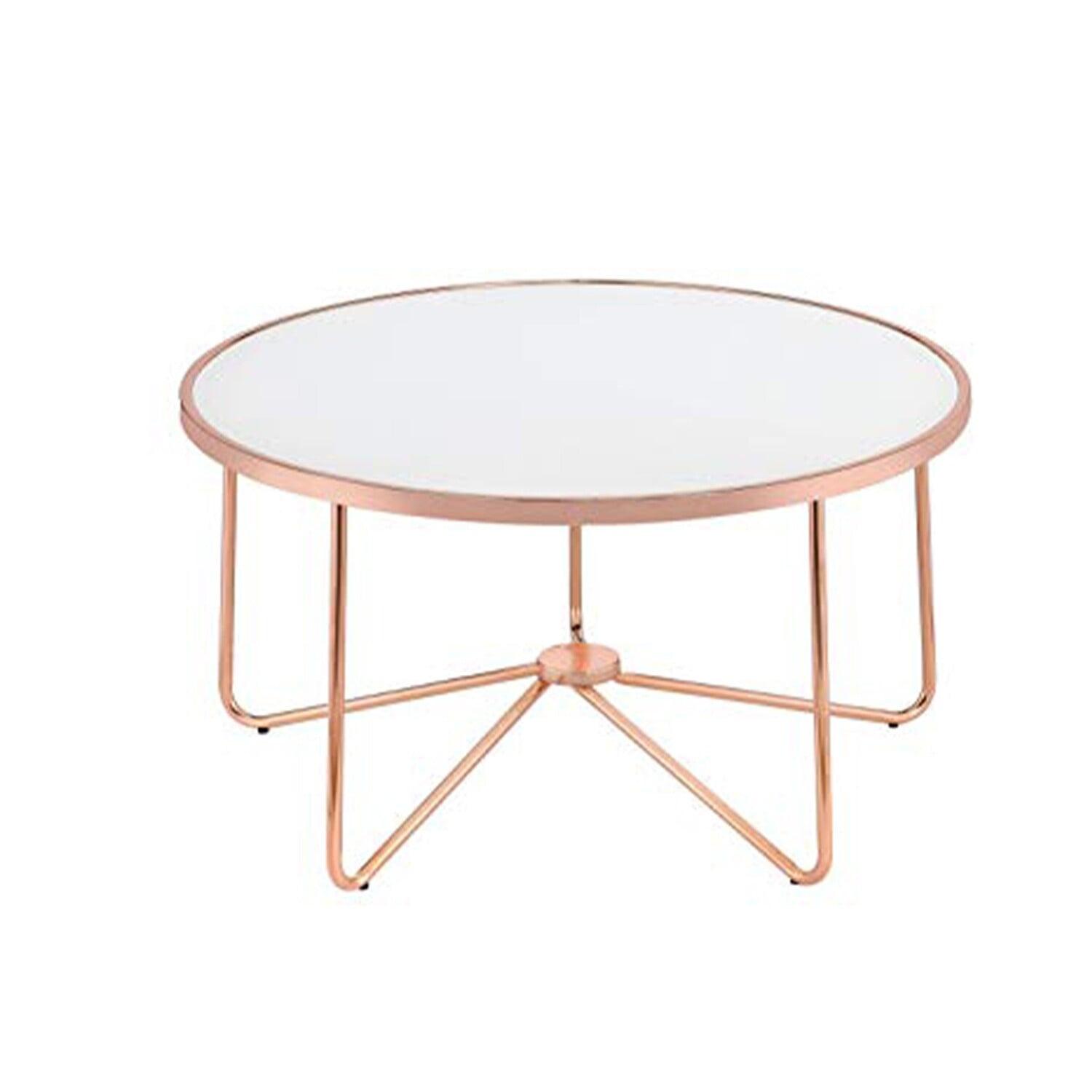 Benzara Llamativa Mesa de Centro Vidrio Esmerilado y Oro Rosa