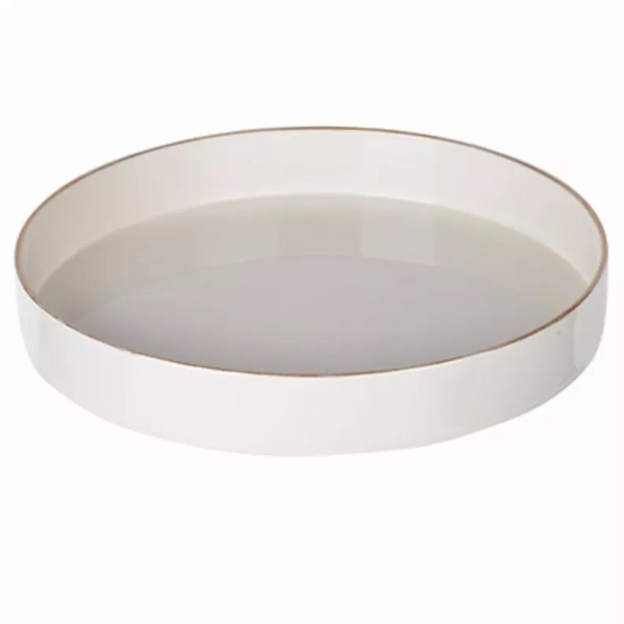 Benzara Sturdy Wooden Round Tray, White