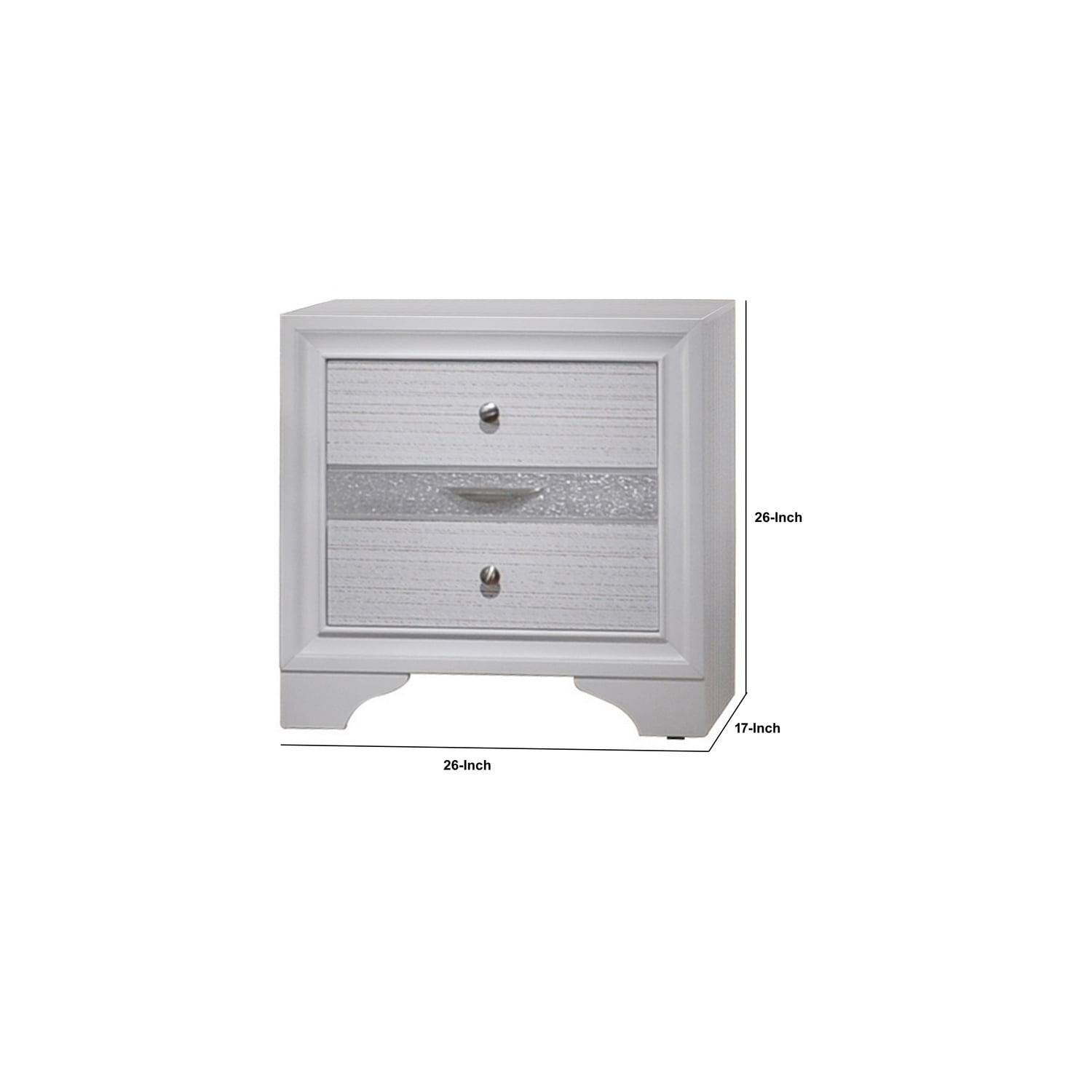 Benzara Stylish 3 Drawers Wood Nightstand By Naima , White