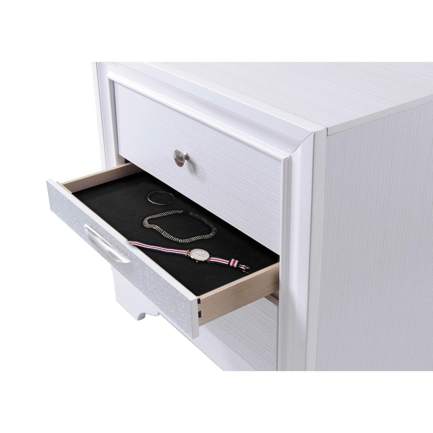 Naima Contemporary White 3-Drawer Wood Nightstand