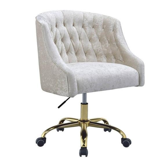 Swivel Velvet Upholstered Office Chair with Adjustable Height and Metal Base, Cream and Gold
