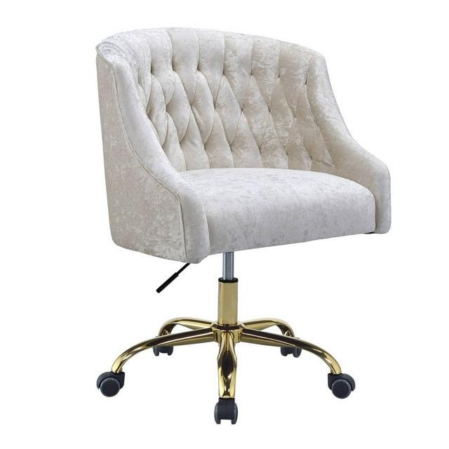 Swivel Velvet Upholstered Office Chair with Adjustable Height and Metal Base, Cream and Gold