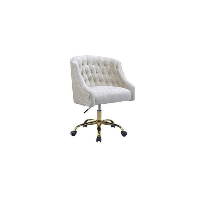 Benzara Swivel Velvet Upholstered Office Chair with Adjustable Height and Metal Base, Cream and Gold