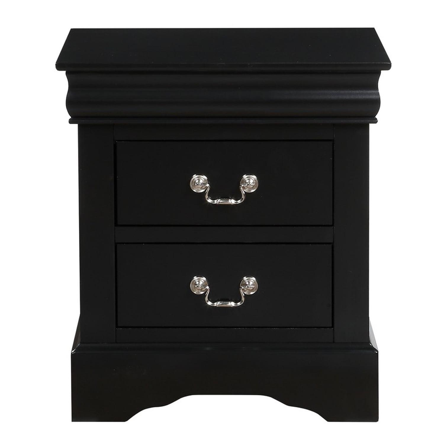 French Country Solid Wood 2-Drawer Nightstand in Black