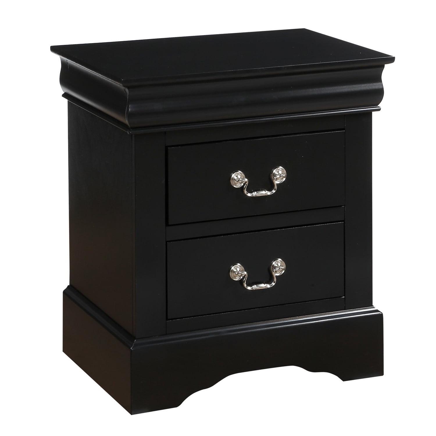 French Country Solid Wood 2-Drawer Nightstand in Black