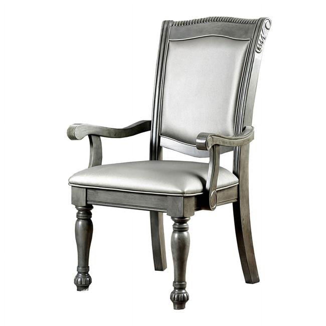 Elegant Gray Leather and Wood Square Arm Accent Chair Set