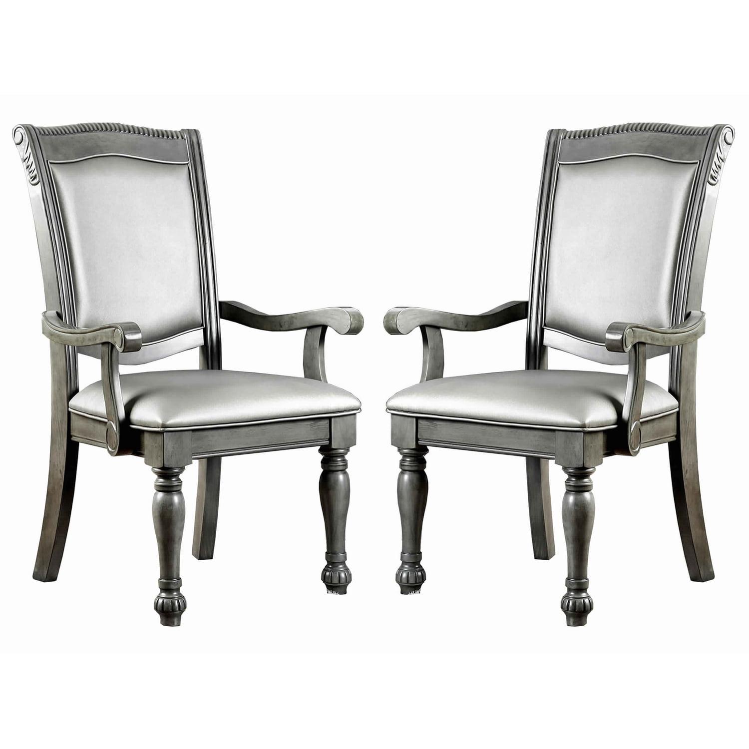 2 PCS Classic Traditional Dining Chairs with Arm, Wood Side Chairs with High Backrest, Leatherette Cushion Seat Chairs with Turned Legs for Kitchen Dining Room