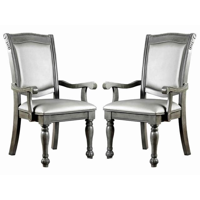 2 PCS Classic Traditional Dining Chairs with Arm, Wood Side Chairs with High Backrest, Leatherette Cushion Seat Chairs with Turned Legs for Kitchen Dining Room