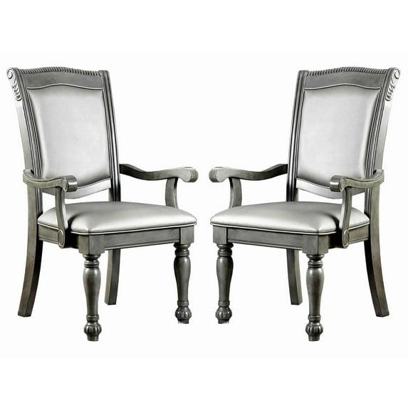 2 PCS Classic Traditional Dining Chairs with Arm, Wood Side Chairs with High Backrest, Leatherette Cushion Seat Chairs with Turned Legs for Kitchen Dining Room