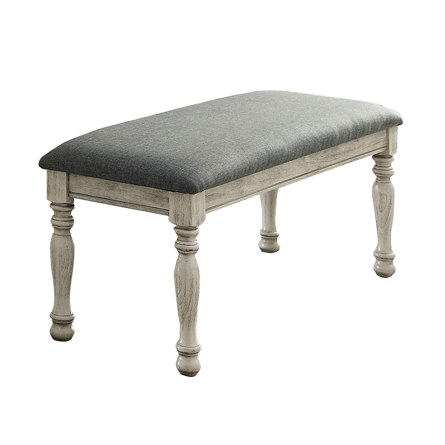 Gray & White Linen Upholstered Wooden Bench, 45"