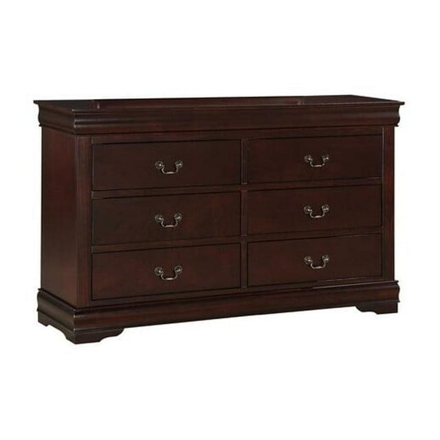 Benzara Transitional Style 6 Drawer Dresser with Metal Pulls, Cherry Brown