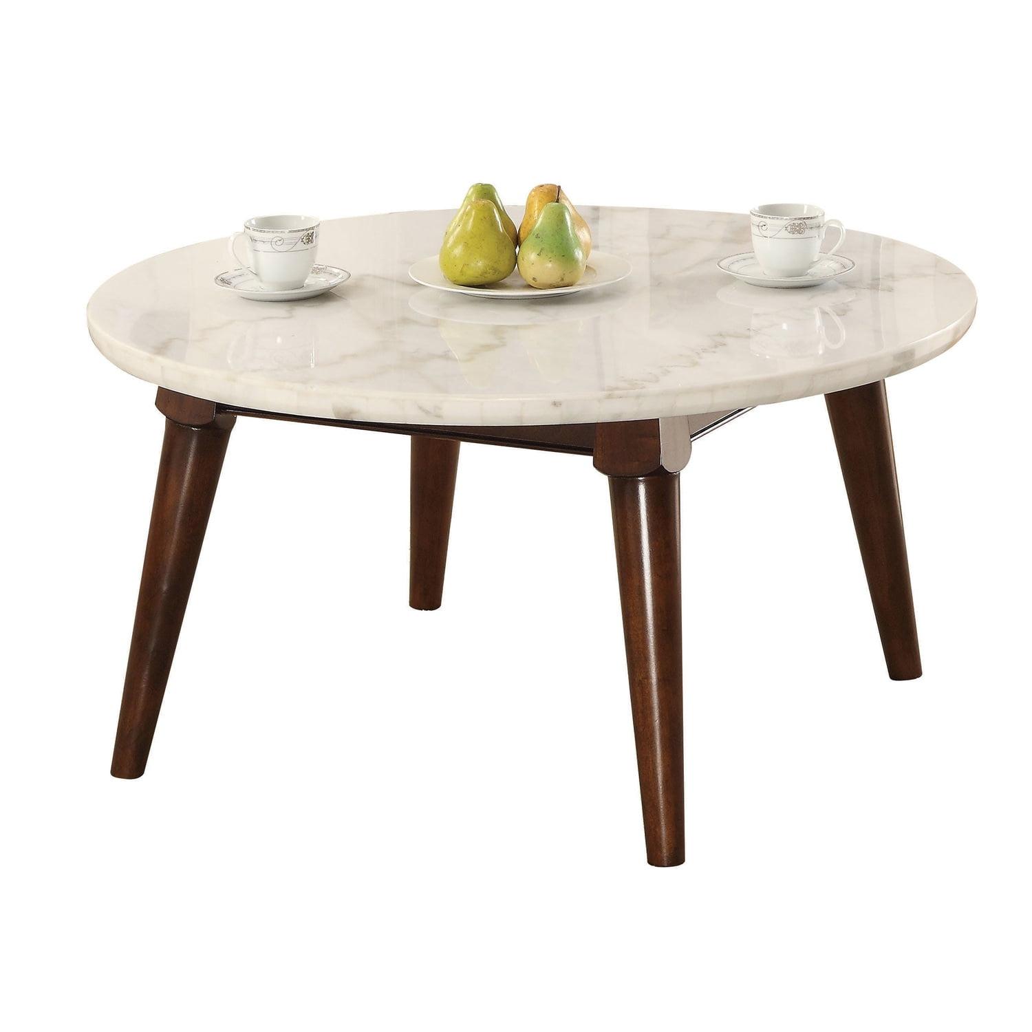 Benjara Wood Base Coffee Table with Marble Top, Walnut Brown