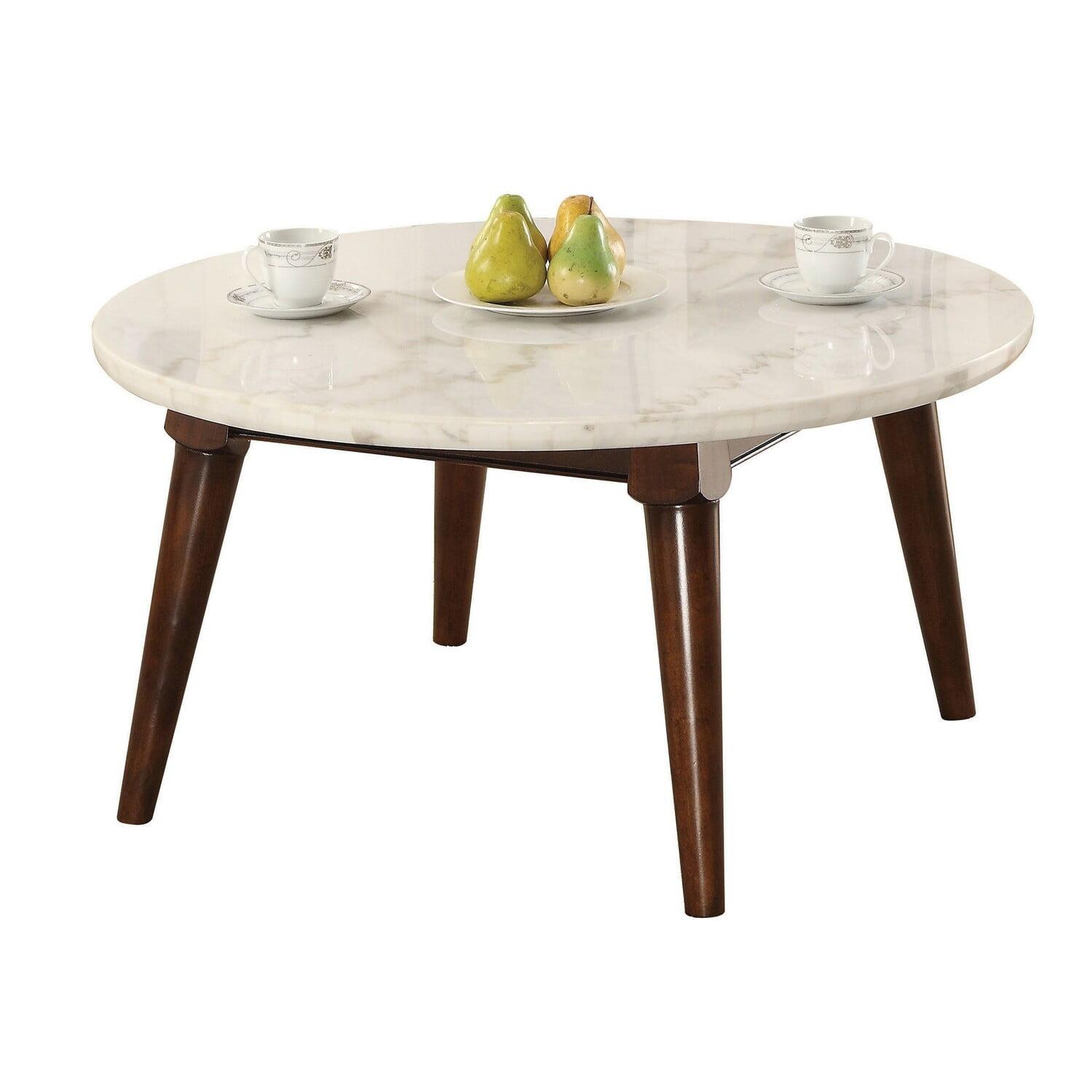 Benjara Wood Base Coffee Table with Marble Top, Walnut Brown