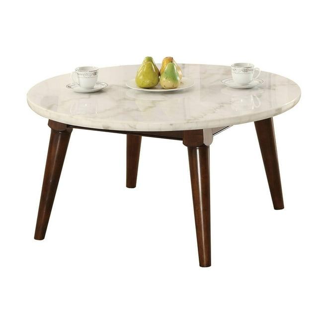 Benjara Wood Base Coffee Table with Marble Top, Walnut Brown