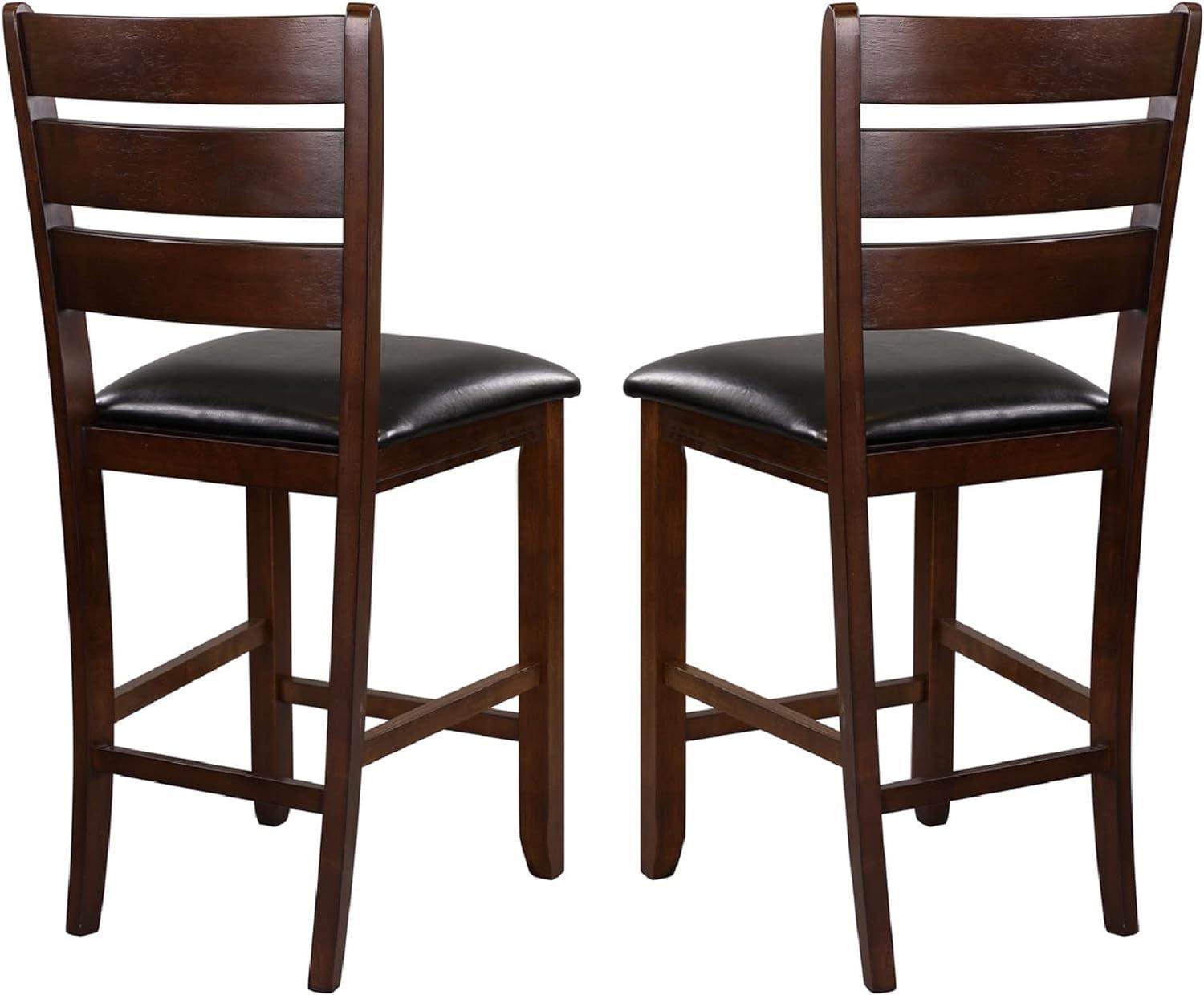 High-Back Slat Side Chair in Dark Brown Faux Leather, Set of 2