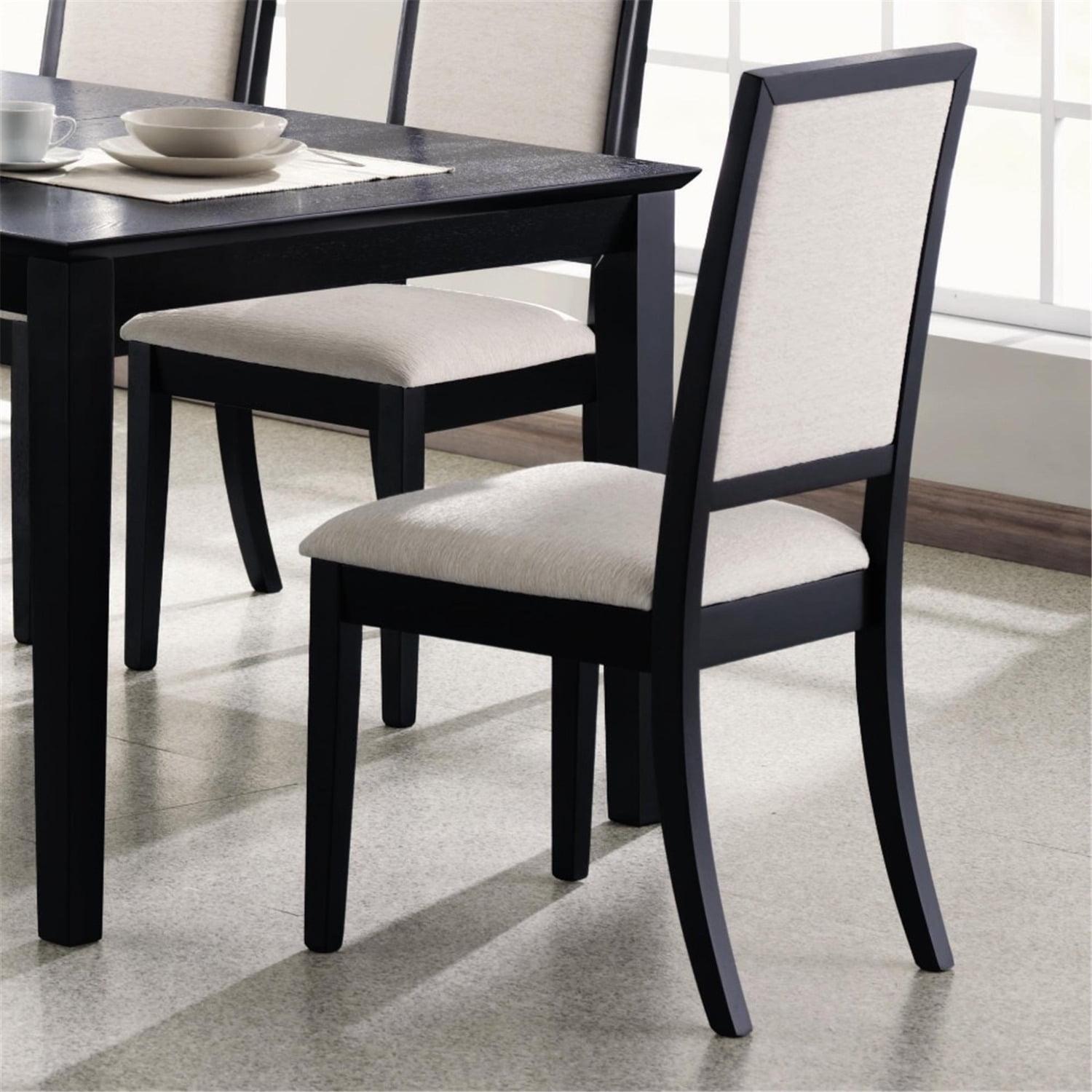 Benzara Wooden Dining Side Chair With Cream Upholstered seat And Back, Black, Set of 2