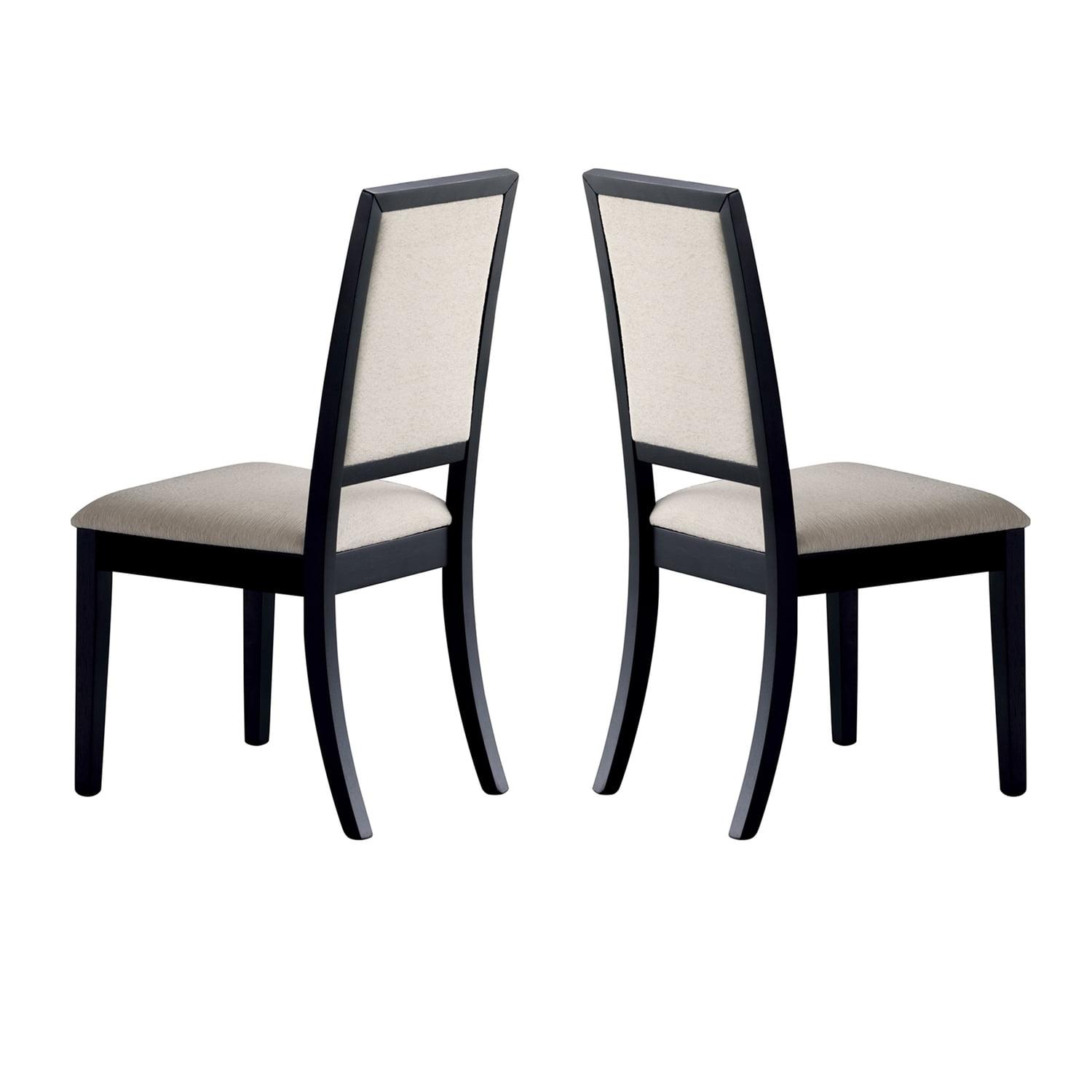 Benzara Wooden Dining Side Chair With Cream Upholstered seat And Back, Black, Set of 2