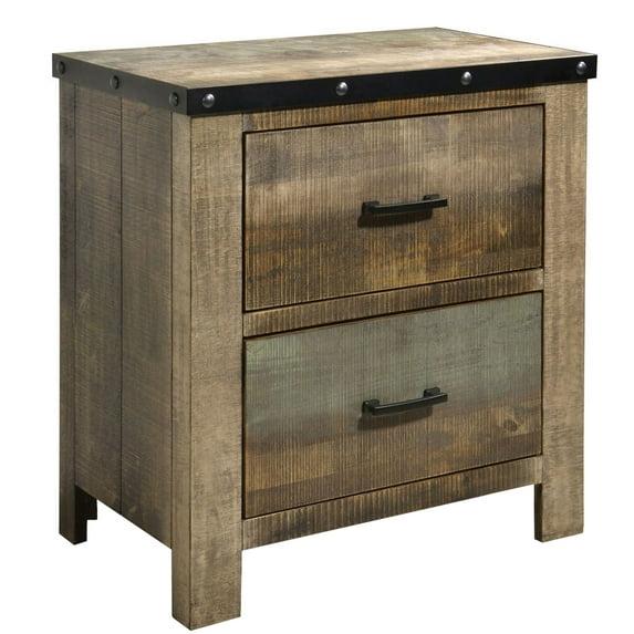 Benzara Wooden Nightstand with Rough Sawn Design & Rivet Banding, Brown