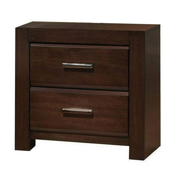Benzara Wooden Two Drawer Nightstand In Walnut Finish