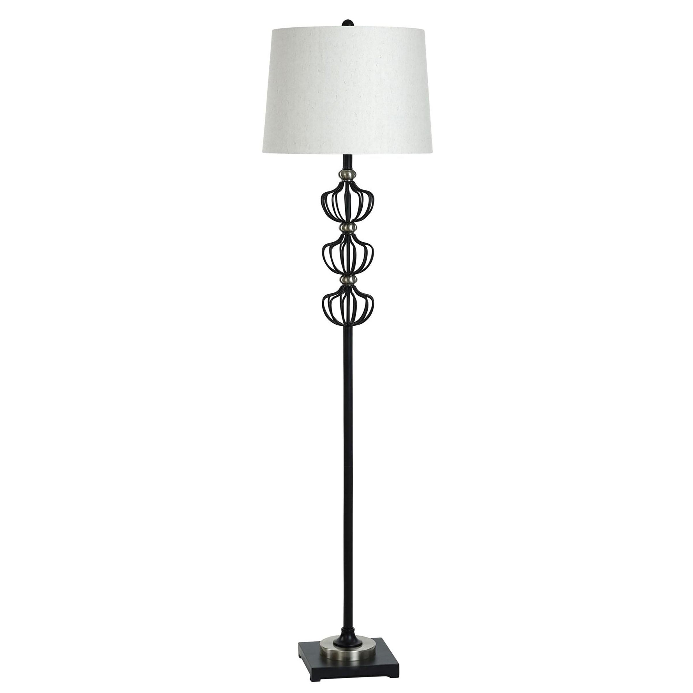 Silver and Black Steel Floor Lamp with Cage Details