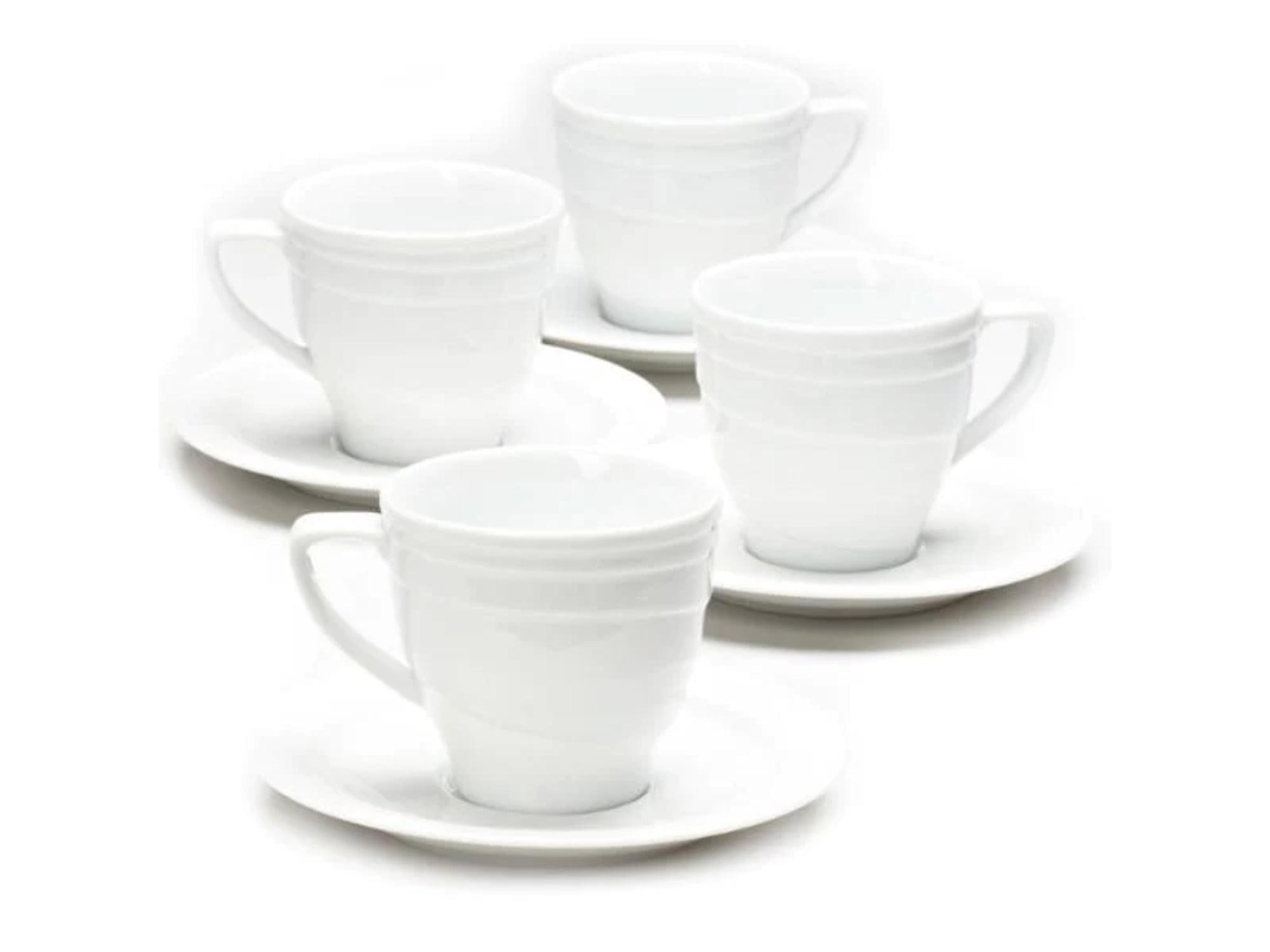 Elan White Ceramic Tea Cups with Saucers, Set of 4