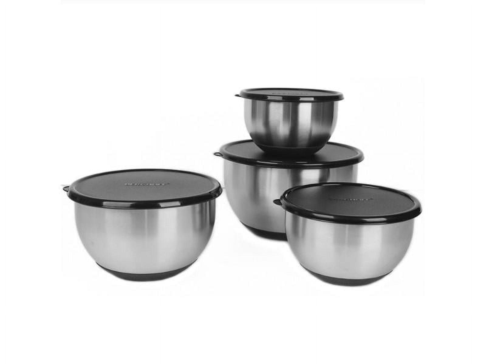 Geminis 8-Piece Stainless Steel Mixing Bowl Set with Black Lids