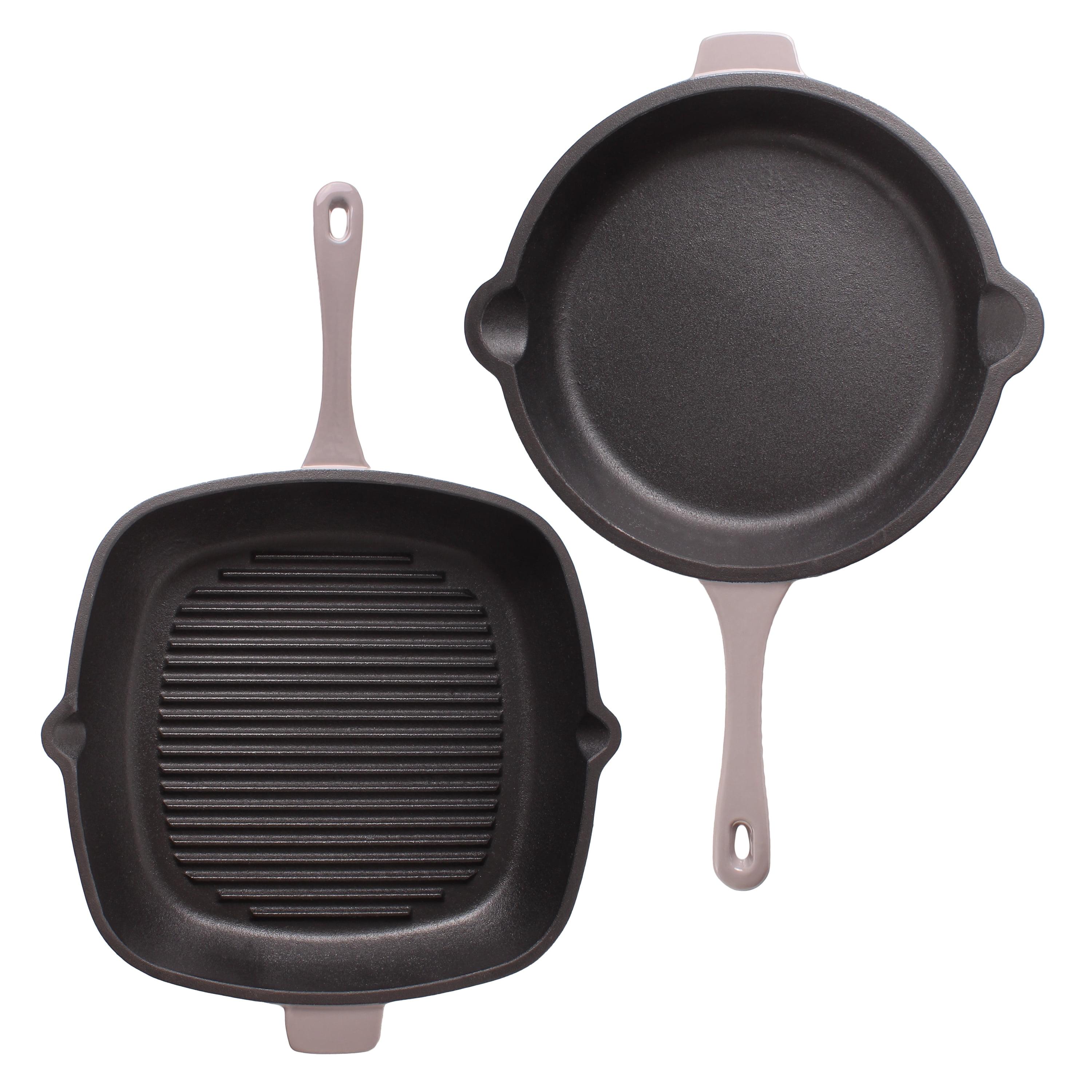 BergHOFF Neo 2Pc Cast Iron Cookware Set, 11" Grill Pan & 10" Fry Pan, Oyster