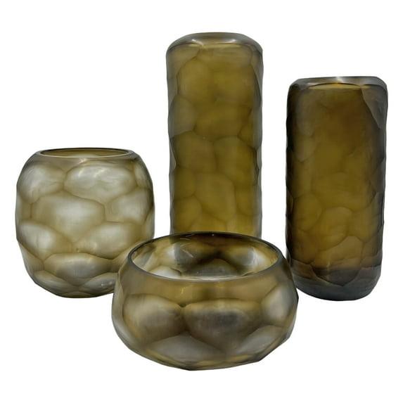 Bergamo Art Set of 4 Decorative Handmade Glass Rustic Artistry Vase in Brown