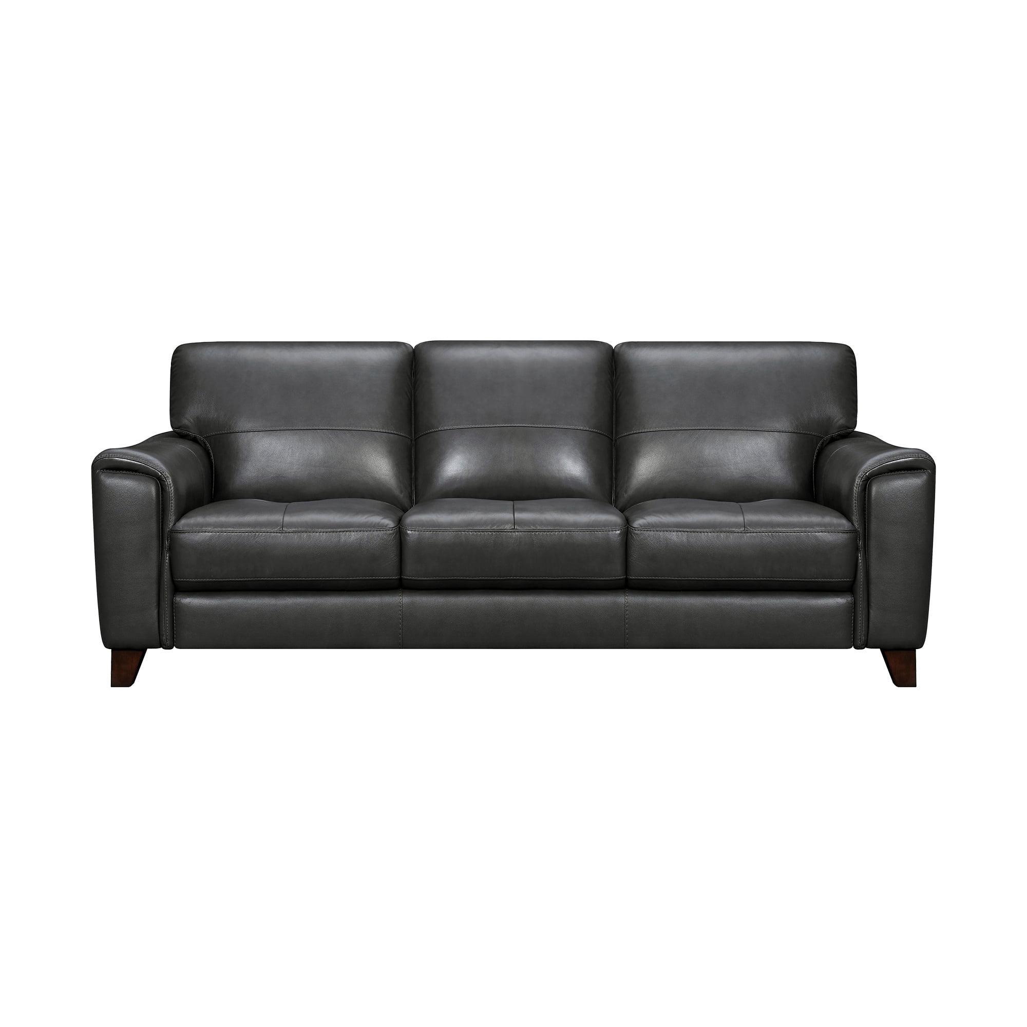 Contemporary Bergen 88" Pewter Genuine Leather Sofa with Wood Frame