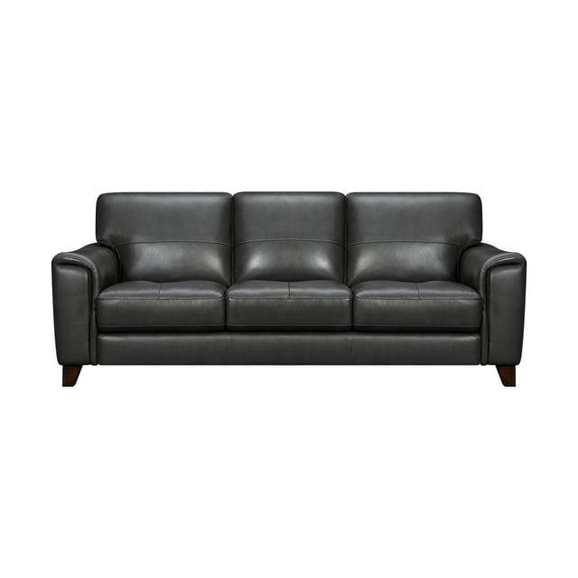 Bergen 87" Pewter Genuine Leather Square Arm Sofa Solid Wood Frame