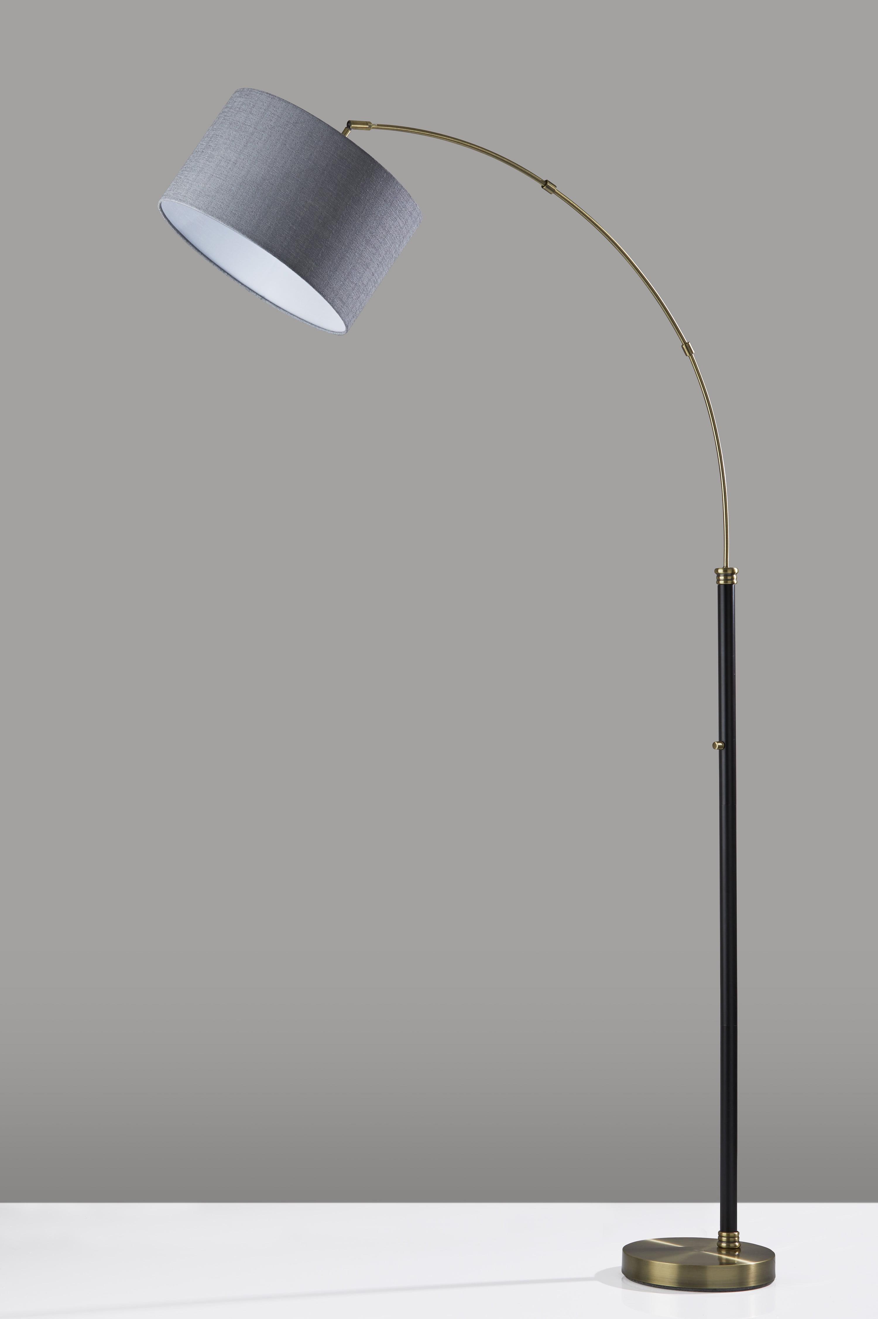 Bergen Black and Brass Arc Floor Lamp with Gray Shade