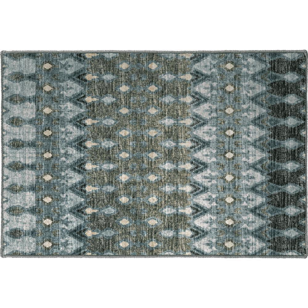 Mineral Blue Bohemian Rectangular Easy-Care Rug 1'8" x 2'6"