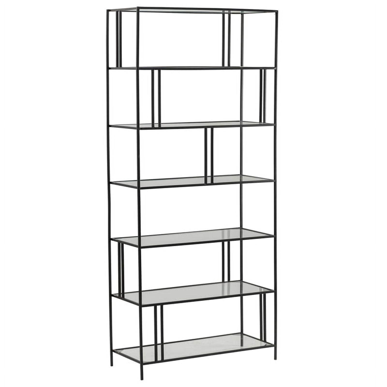 Berkley 76'' Black Metal and Glass Modern Etagere