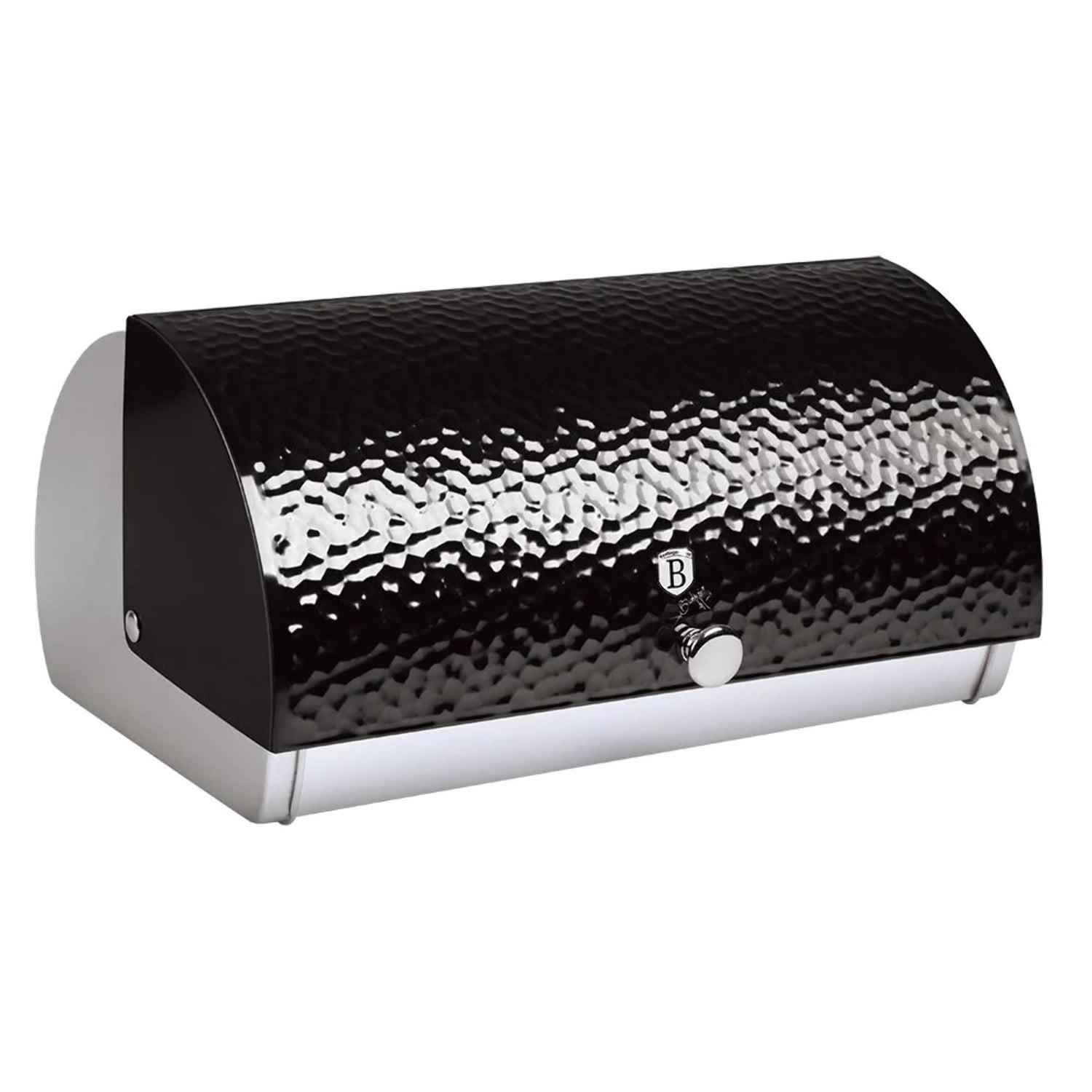 Black Stainless Steel Bread Box with Metallic Door