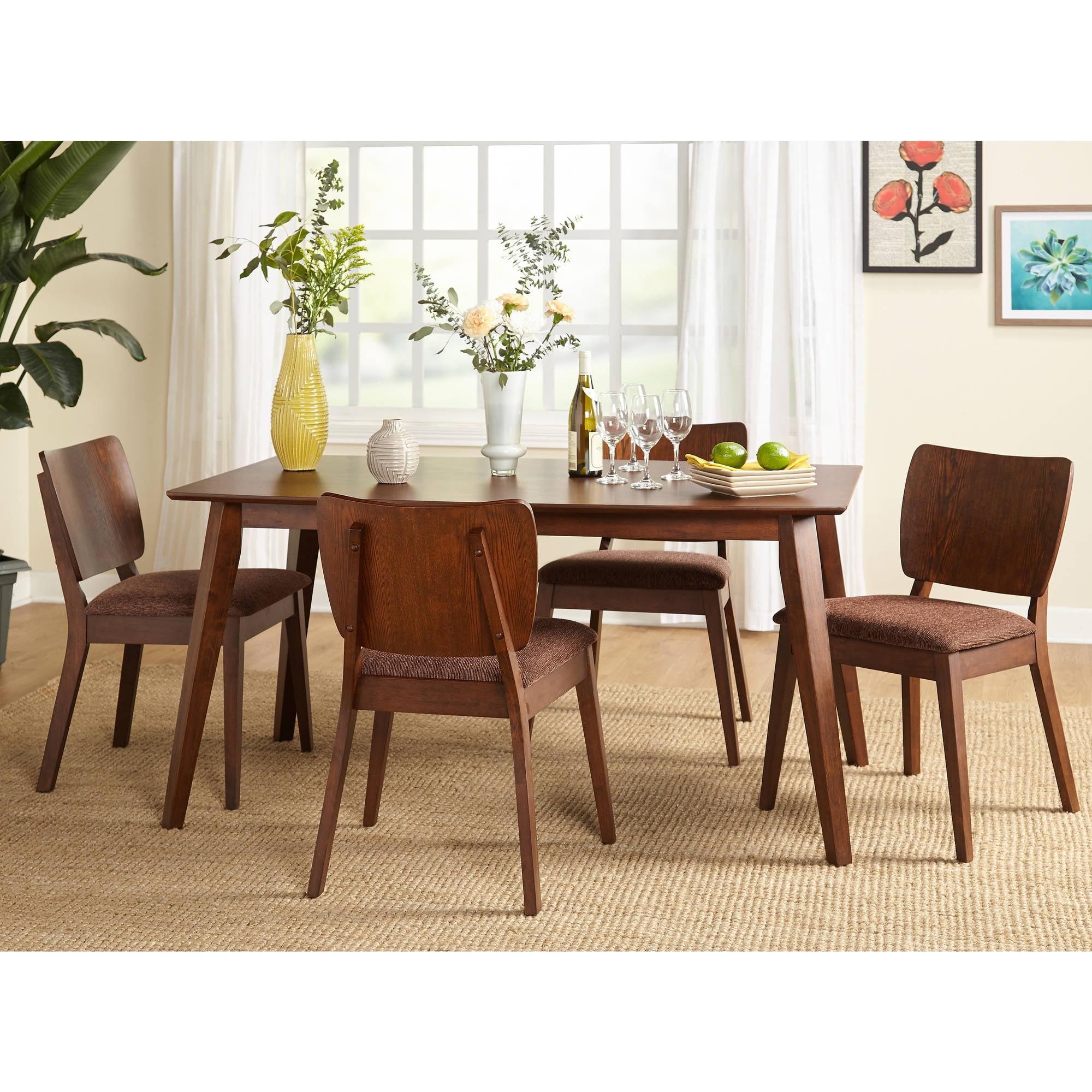 Bernard Mid-Century Walnut 5-Piece Dining Set with Upholstered Chairs