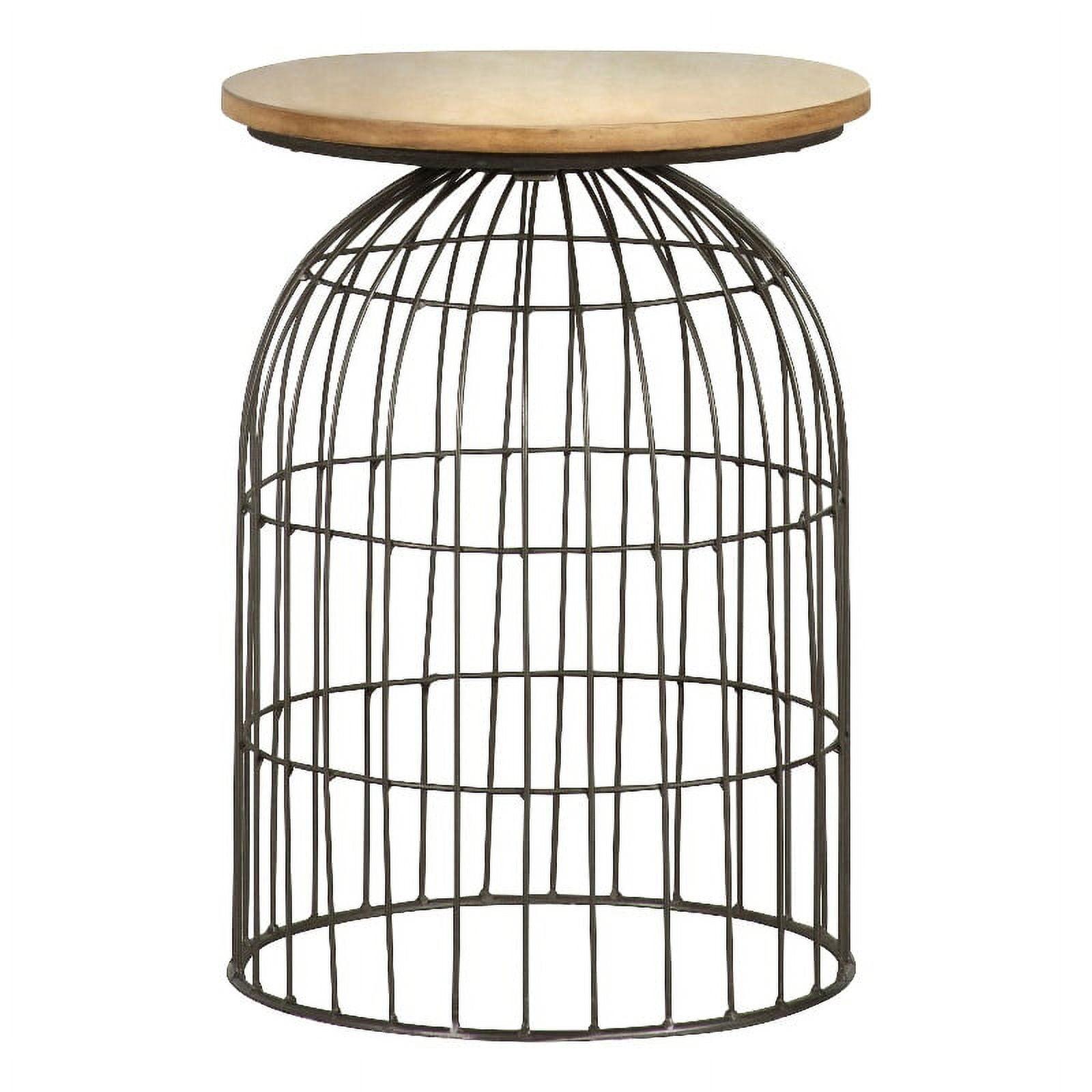 Round Black and Brown Marble Top Accent Table with Cage Base