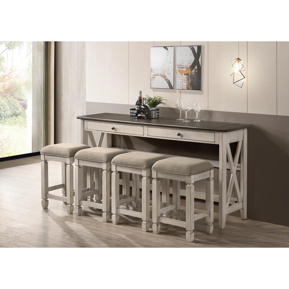 White and Walnut Wood 5-Piece Counter Height Dining Set