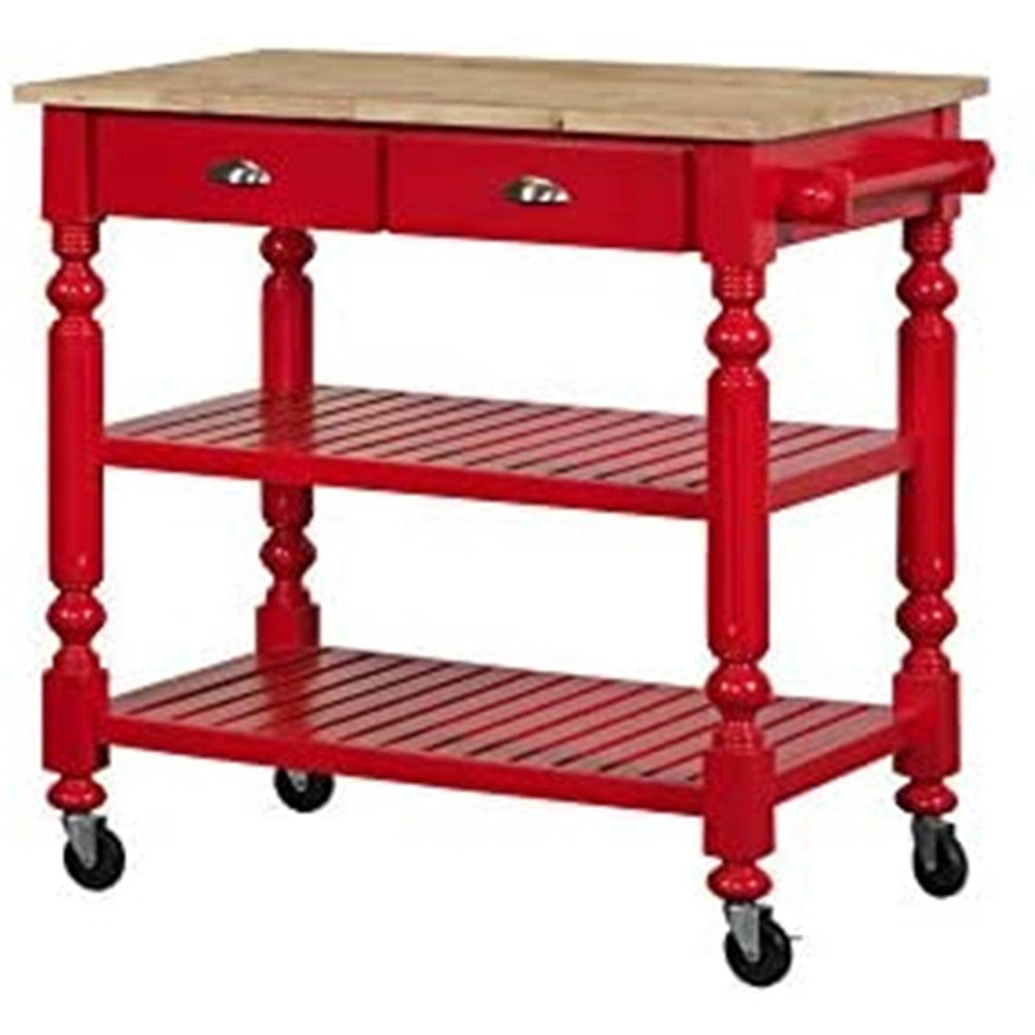 Payson Red Rolling Kitchen Island with Solid Wood Top