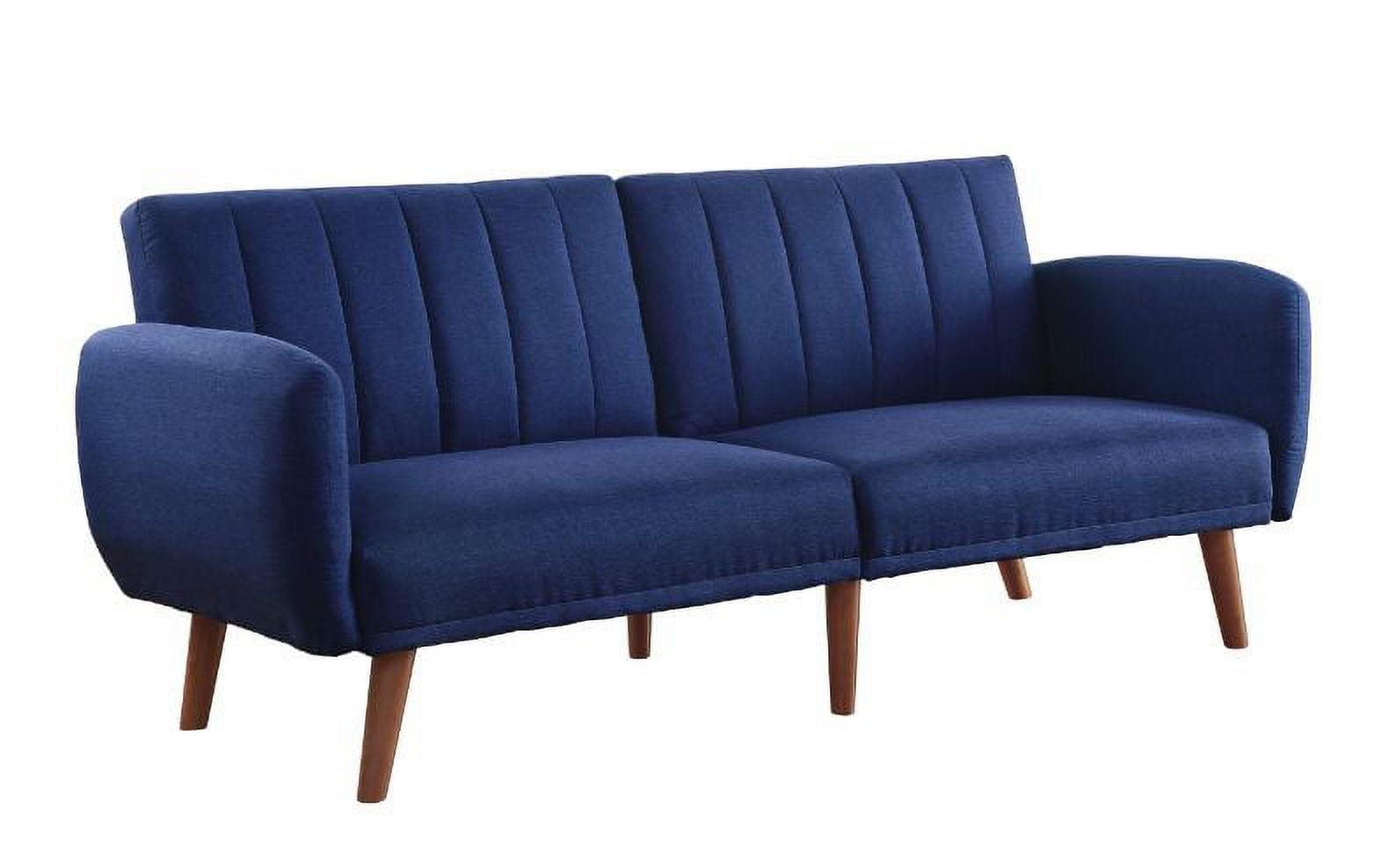 Blue Tufted Fabric Split Back Sleeper Sofa with Wood Legs