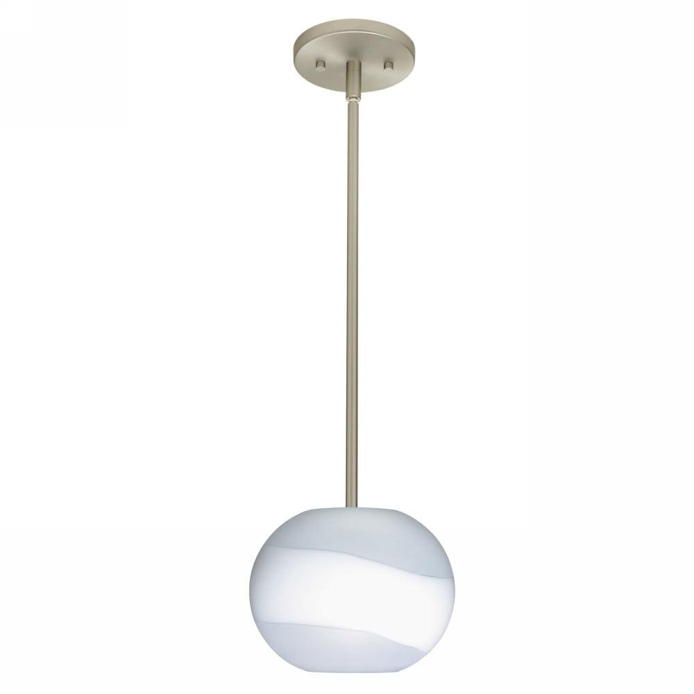 Luna Contemporary Globe Pendant in Satin Nickel with Opal Frost Glass