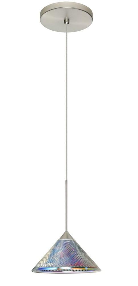 Kona Wide Cone-Shaped Glass LED Pendant Light in Satin Nickel