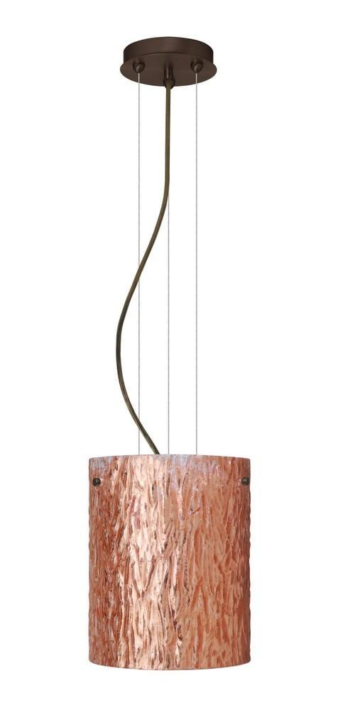 Tamburo 8 Contemporary Bronze LED Pendant with Stone Copper Foil Glass